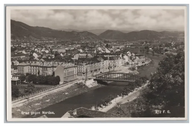 Graz gegen Norden / Österreich 1939 - Industrie Gebäude Brücke - Foto AK 1930er
