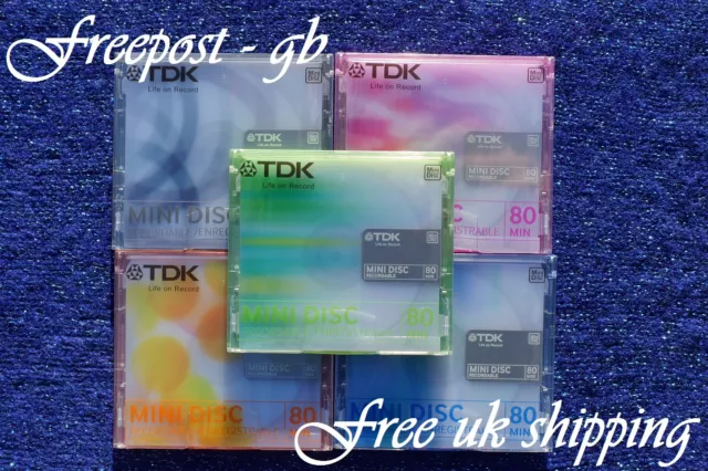 5 x TDK BLANK MINI DISCS - 80 MINUTES MD RECORDABLE  - SEALED NEW - WITH CASES 2