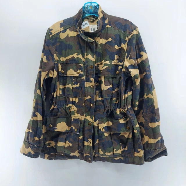 gap jacket women's size XS green camo utility field cinch waist lightweight coat