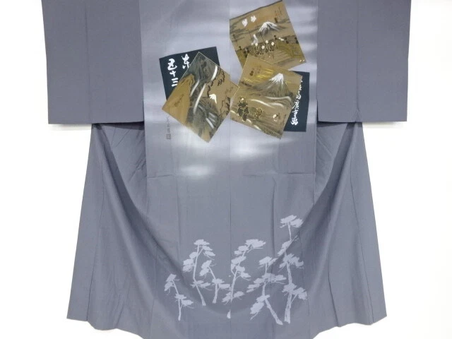 98759# Japanese Kimono / Hitoe Mens Juban / 53 Stations Of The Tokaido