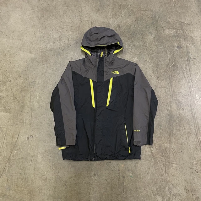 The North Face Rain Coat Hyvent Winter Ski Jacket Black Grey Mens XXS