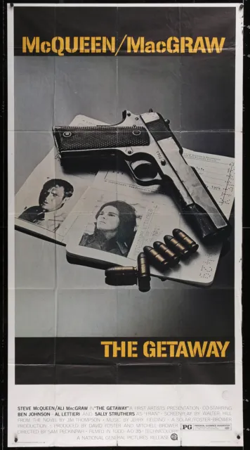 THE GETAWAY 3sh Folded Original Movie Poster 41" x 81" Steve McQueen Ali McGraw