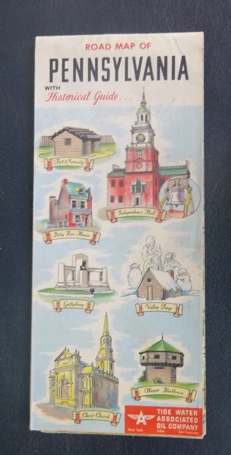 1951 Pennsylvania  road  map Flying A  oil gas historical guide