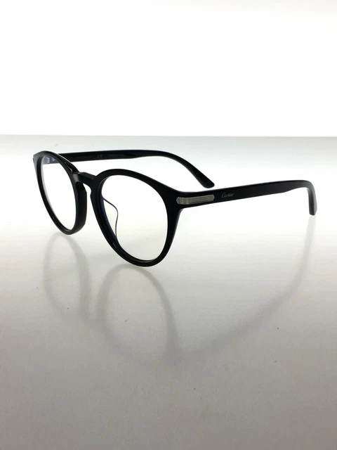 CARTIER Eyeglasses Frame Black & Silver Round Glasses Men's with Case Authentic CARTIER Eyeglasses Frame Black & Silver Round Glasses Men's with Case Authentic