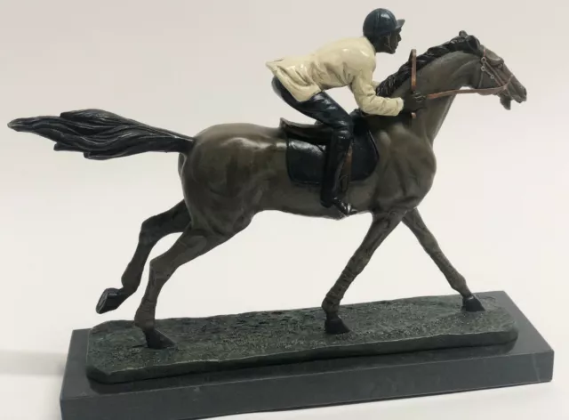 Bronze Delaware Park Horse Racing Equestrian Bronze Jockey On Race Horse Marble