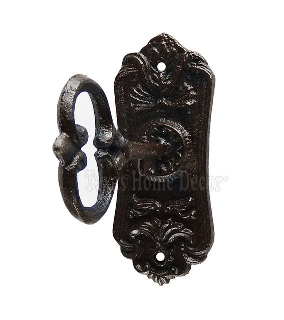 Skeleton Key in Lock Hook Coat Holder Hat Towel Hanger Cast Iron Vintage Style
