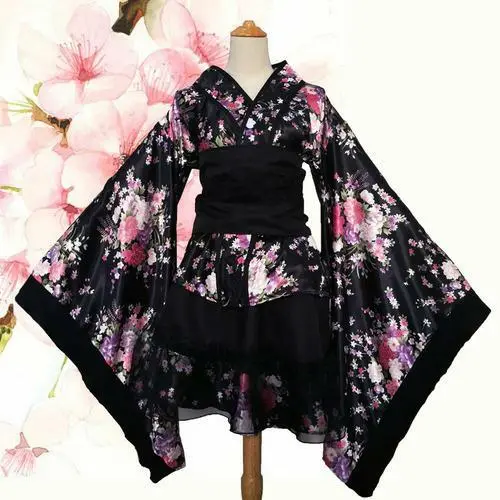 Japanese Costume Women's Traditional Silk Dress Top Cospaly Kimono Lolita Floral
