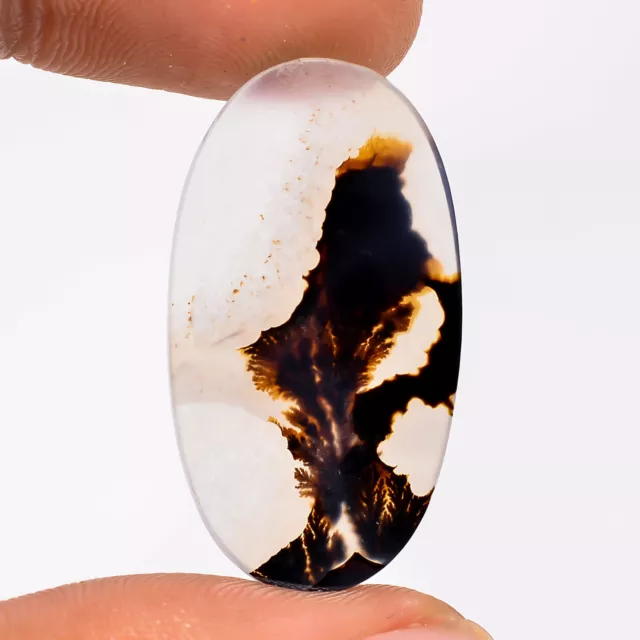 09.50Cts. Scenic Dendritic Agate Natural 31X17X2 MM Oval Cabochon Loose Gemstone