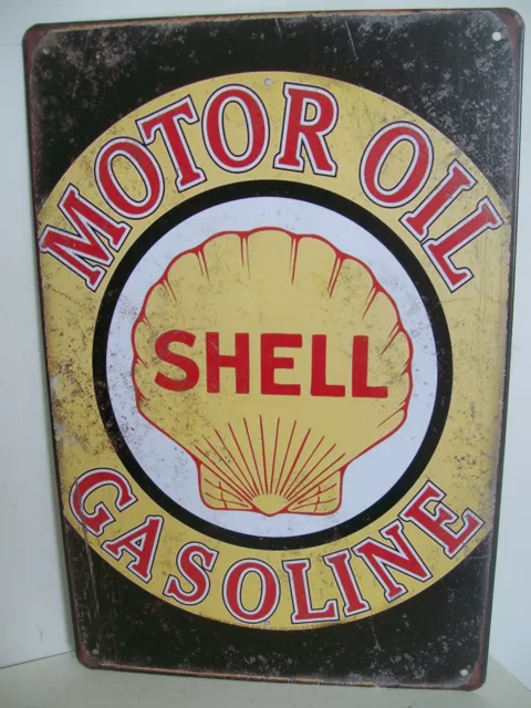 Retro Vintage Design Shell Motor Oil Gasoline Tin Sign Garage Mancave