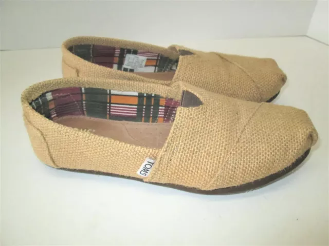 TOMS Natural BURLAP Tan Slip-on Flats Shoes # 720415 Womens Size 6