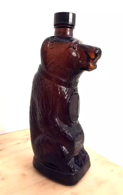 Vintage glass brown Bear Vodka bottle .