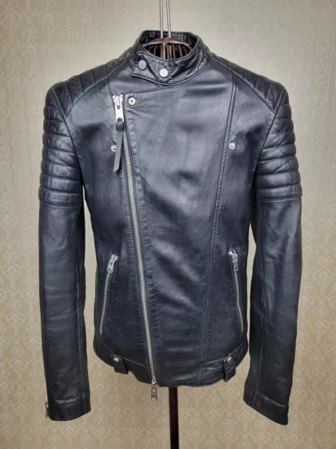 ALL SAINTS JASPER Mens Leather Jacket Black Biker Bomber Celebrity Size XS