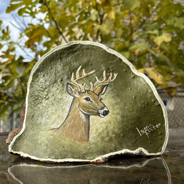 Leona Foster Signed Early 20th Century Deer Hand Carved Tree Fungus Sculpture
