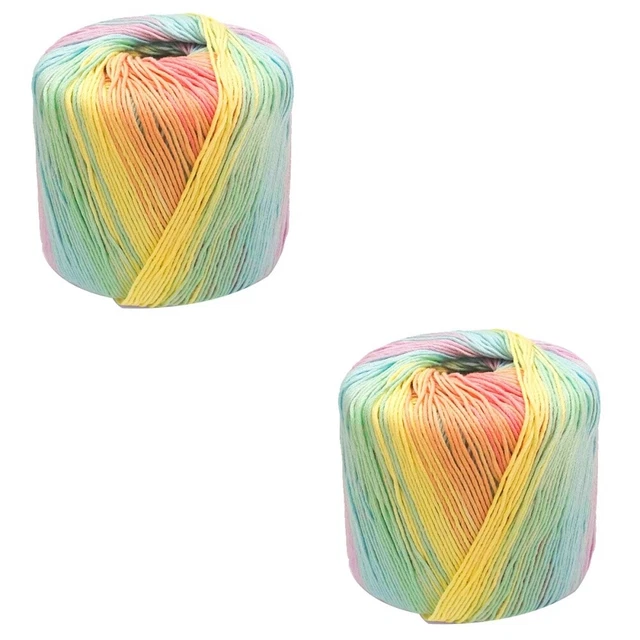 2 Rolls Crochet Cotton Line Soft Yarn Cross Stitch Thread Rainbow Cakes Blanket