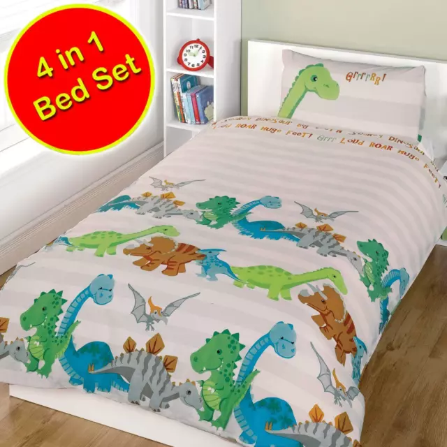 Dinosaures Naturel 4 IN 1 Junior Ensemble de Housse Couette Literie Bundle Neuf