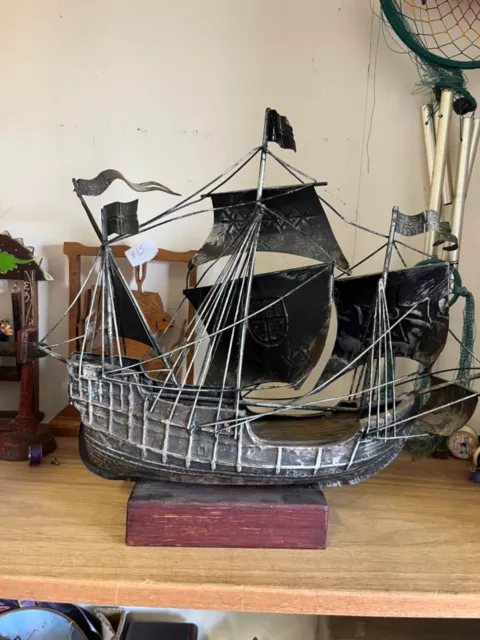 VINTAGE Hand Made Decorative Tin GALLEON SHIP