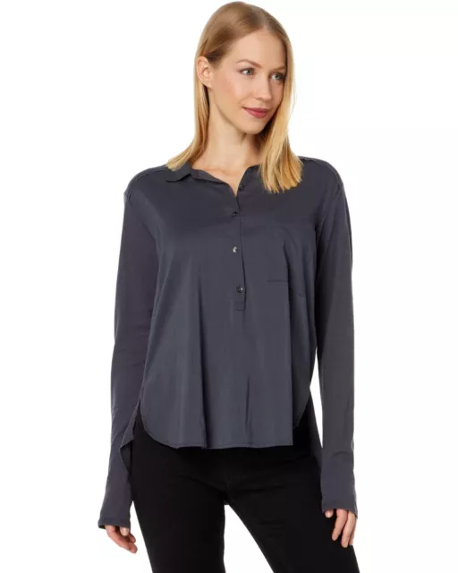 Splendid Paige Henley Top Button Paige Shirt Slate L137849 Womens Size L