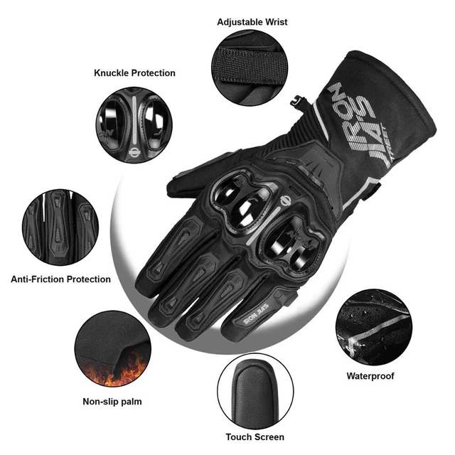 Gant moto homologué CE, Gants moto hiver Étanche Écran tactile Boucle de poignet