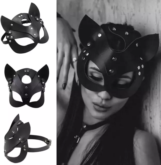WOMEN CAT MASK Sexy Leather Eye Mask Half Face Masquerade Mask Cosplay ...