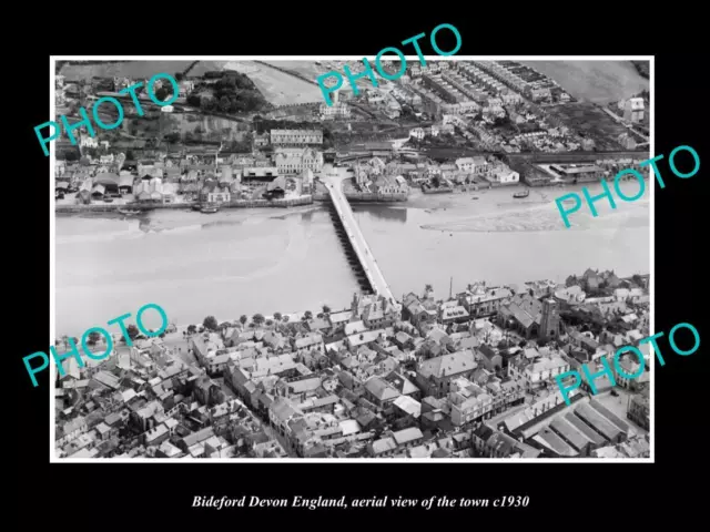 OLD LARGE HISTORIC PHOTO OF BIDEFORD DEVON ENGLAND AERIAL VIEW OF TOWN c1930 1