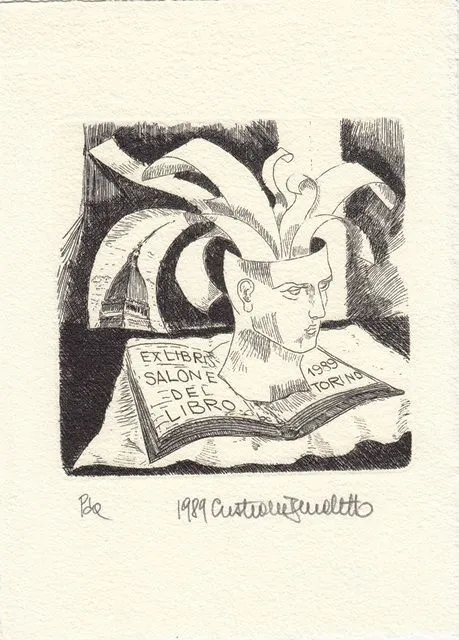 Exlibris Bookplate Radierung Cristiano Beccaletto 1948 Kopf Papier