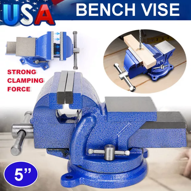 5" Bench Vise with Anvil 360°Swivel Locking Base Table Top Clamp Heavy Duty Vice