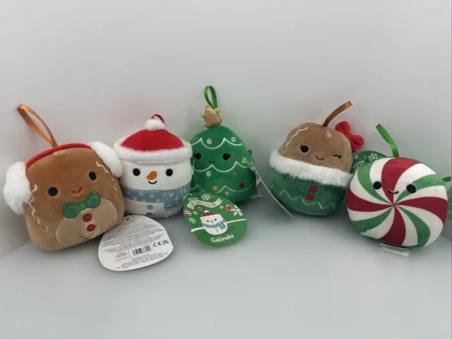 NEW Squishmallows 4” Christmas Winter Holiday Plush Ornament Set Of 5 NWT