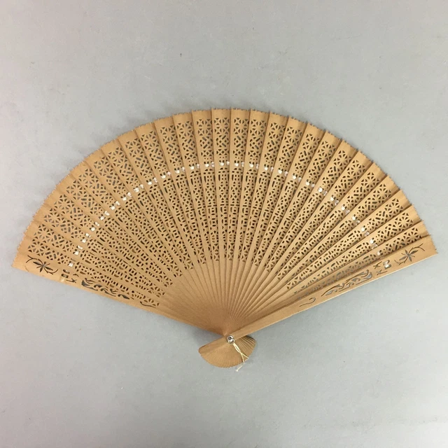 Japanese Wood Folding Scented Hand Fan Vtg Sensu Openwork 4D382