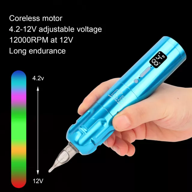 (Skyblue) Penna per tatuaggi wireless shader fodera regolabile batteria 1900 mAh GFL