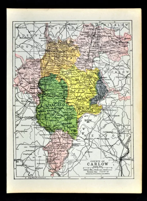 1902 Antique Map Ireland Carlow County Tullow Clonegall Bagenalstown Rathvilly