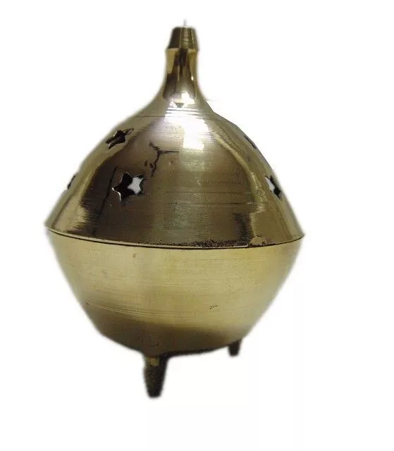 Burner Incense Charcoal Brass metal Bowl W star cut lid Small Pot Censer Cone