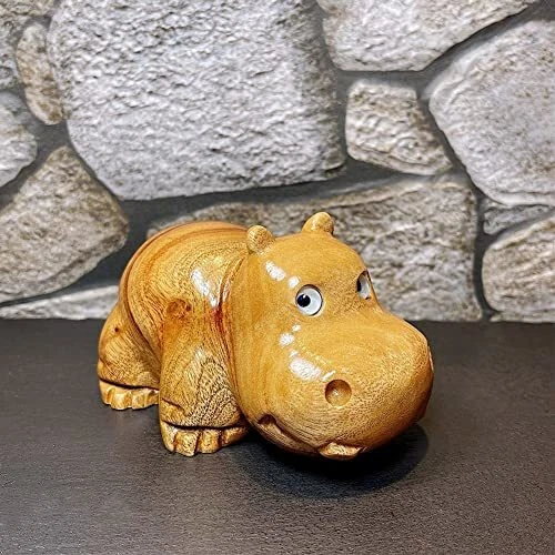 Hippo Figurine Camphor Wooden Hippo Statue Art Miniature Carved Small Animal Scu