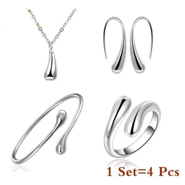 Silberring Armband Halskette Set Ohrring Schmuck Schmuck Tropfen Damen Armreif 3