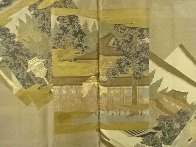6552816: JAPANESE KIMONO / ANTIQUE MENS HAORI / TSUMUGI / WOVEN TEMPLE (lining)