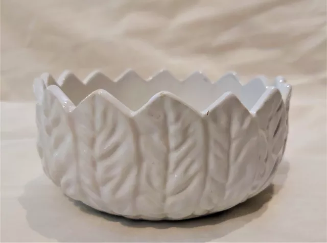 "White Round LEAF Themed BOWL" "Height 6.5cm x diameter 13cm"