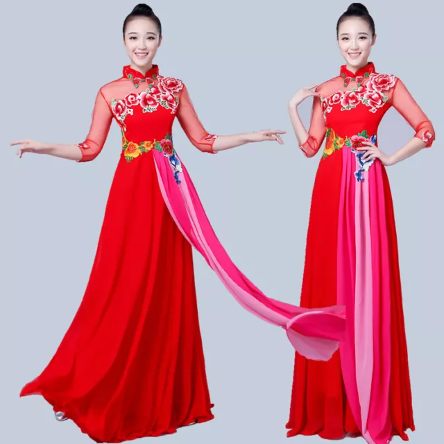 Womens Elegant Formal Ao Dai Dress Vietnamese Traditional Oriental Style Gown 3