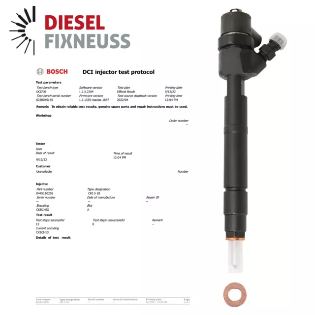 Injecteur Bosch 0445110258 Hyundai Tucson i30 2.0 Crdi Kia Ceed Sportage