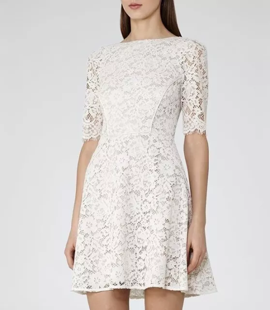 REISS Short Sleeve Missie Lace A line Fit & Flare Dress Size 8 UK AU