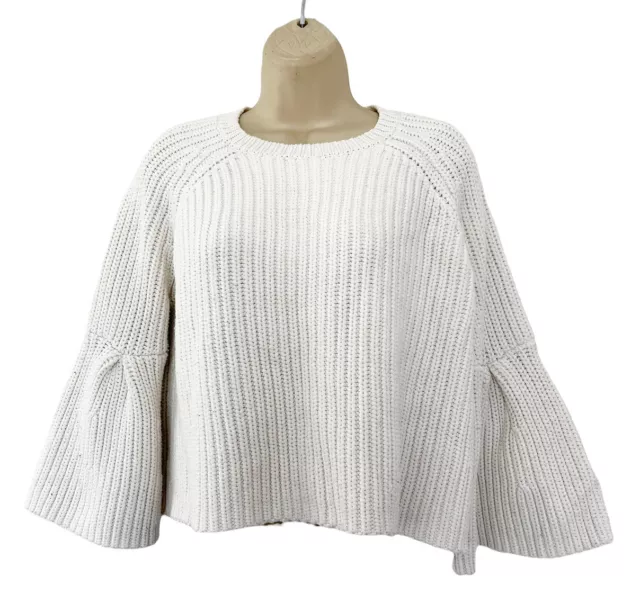 ELIZABETH AND JAMES Carolina Crop White Bell Sleeve Heavy Knit Sweater Woman's M 2