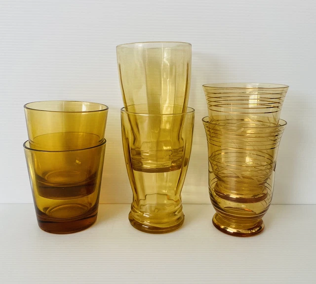 13 oz. Vintage Textured Amber Drinking Glasses (Set of 6)