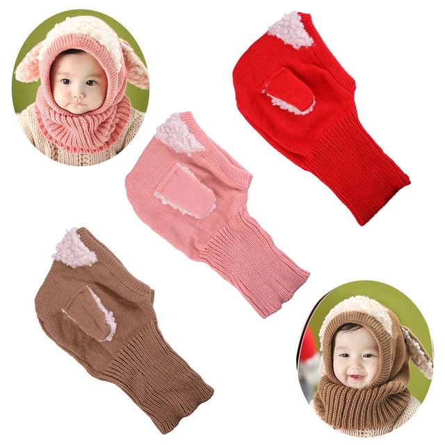 Girls Boys Toddler Winter Beanie Warm Hat Hooded Scarf Earflap Knitted Cap gd