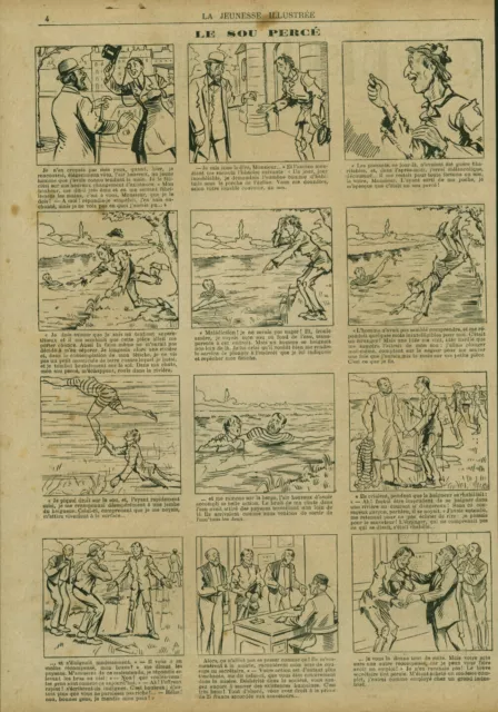 Planche humoristique ancienne la jeunesse illustrée le sou percé