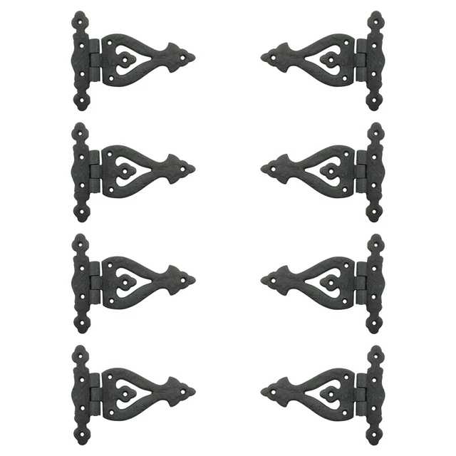 Black Wrought Iron Door Hinge 5 3/8 Inch RSF Finish Barn Door Hinges Pack of 8