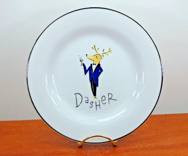 Pottery Barn "Dasher" Reindeer 8.5" Dessert or Salad Plate Christmas Holiday