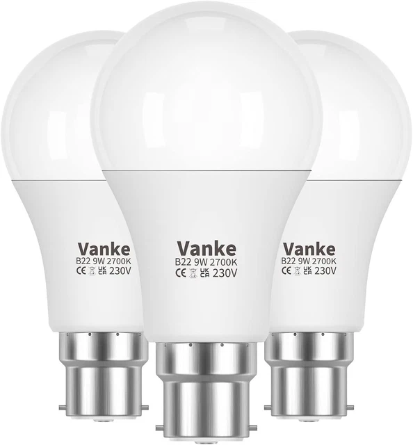Vanke Bayonet Light Bulb 60w, B22 LED Bulbs Warm White 2700K, 9w Energy...