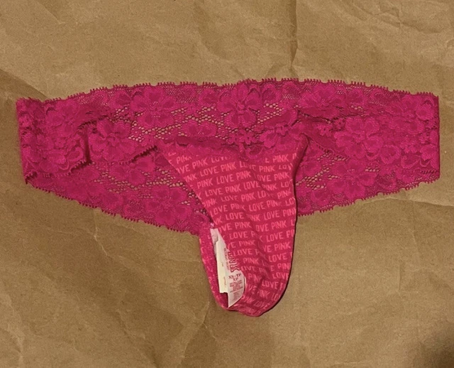 New Victorias Secret VS PINK Low Rise Thong Panty Lace Band Logo XS NWT