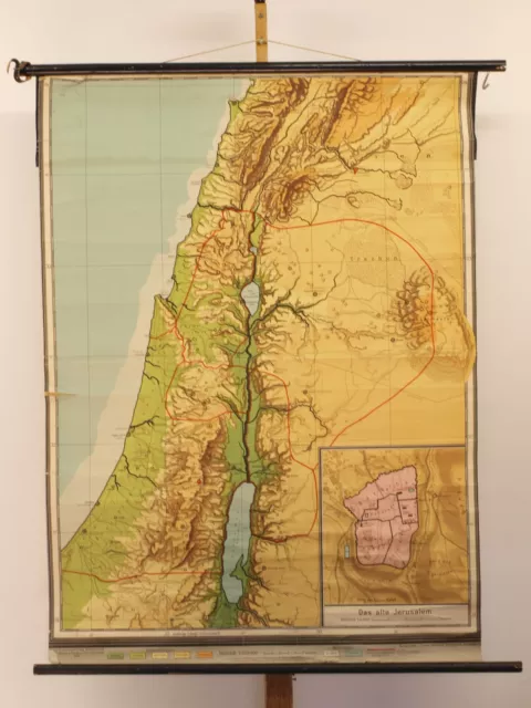 Palestina Physisch Santa Land Israel Jerusalén 1954 Schul-Wandkarte 108x146cm