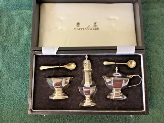 Mappin & Webb silver cruet set hallmarked Sheffield 1999 - unused