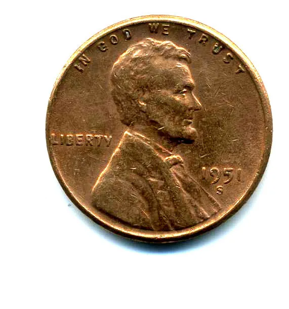 Lincoln Head Wheat Cent 1951 S COPPER Circulated United States 1 Penny Coin#7956