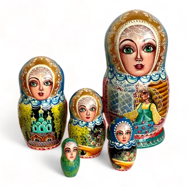 Matryoshka Sleeping Beauty Fairytale Nesting DOLL  12.5 cm Hand Painted  5 pcs